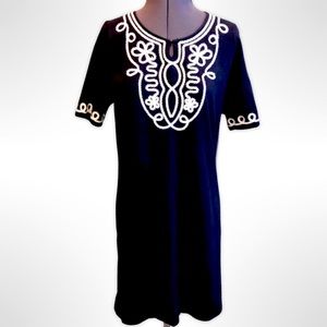 Jones New York Signature Stretch Black Cotton Soutache Trim Dress